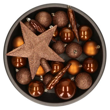 Set van 33x stuks kunststof kerstballen met ster piek kaneel bruin mix - Kerstbal