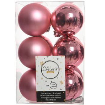 12x stuks kunststof kerstballen lippenstift roze 6 cm glans/mat - Kerstbal