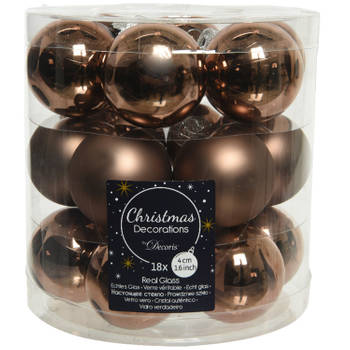 18x stuks kleine glazen kerstballen walnoot bruin 4 cm mat/glans - Kerstbal