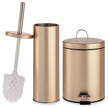 Luxe Pedaalemmer/vuilnisbak en Toiletborstel badkamer set goud metaal - Toiletborstels