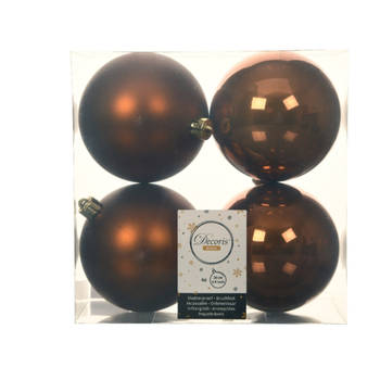 Decoris Kerstballen - 4x st - kaneel bruin - D10 cm - kunststof - Kerstbal