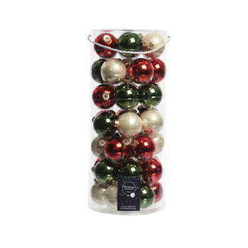 Decoris Kerstballen - 49st - glas - groen/rood/champagne - 6 cm - Kerstbal