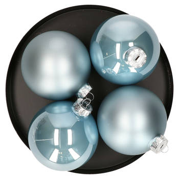 Decoris Kerstballen - 4 stuks - glas - lichtblauw - 10 cm - Kerstbal
