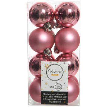 16x stuks kunststof kerstballen lippenstift roze 4 cm glans/mat - Kerstbal