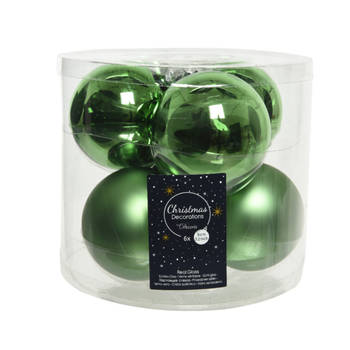 Decoris Grote kerstballen - 6x st - groen - 8 cm - glas - Kerstbal