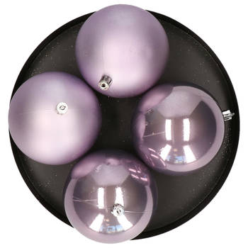 Decoris grote kerstballen - 4x st - lila paars - 10 cm - kunststof - Kerstbal