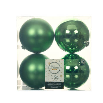 4x stuks kunststof kerstballen groen 10 cm glans/mat - Kerstbal
