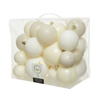 Decoris Kerstballen - 26x st - wol wit - 6-8-10 cm - kunststof - Kerstbal