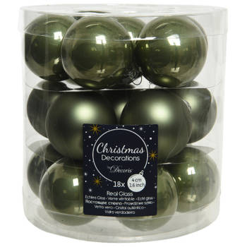 18x stuks kleine glazen kerstballen mos groen 4 cm mat/glans - Kerstbal