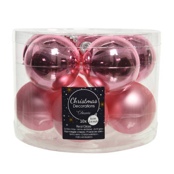10x stuks glazen kerstballen lippenstift roze 6 cm mat/glans - Kerstbal