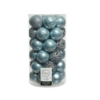 37x stuks kunststof kerstballen lichtblauw 6 cm glans/mat/glitter mix - Kerstbal