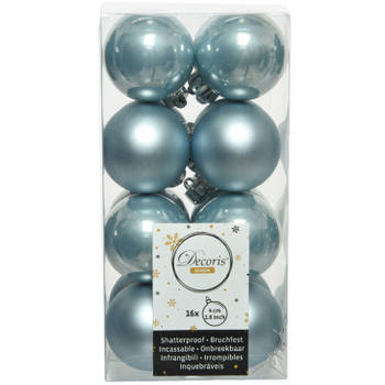 16x stuks kunststof kerstballen lichtblauw 4 cm glans/mat - Kerstbal
