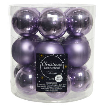 Decoris Kleine kerstballen - 18x st - lila paars - D4 cm - glas - Kerstbal