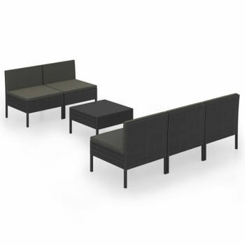 vidaXL 6-delige Loungeset met kussens poly rattan zwart