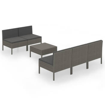 vidaXL 6-delige Loungeset met kussens poly rattan grijs