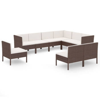 vidaXL 9-delige Loungeset met kussens poly rattan bruin