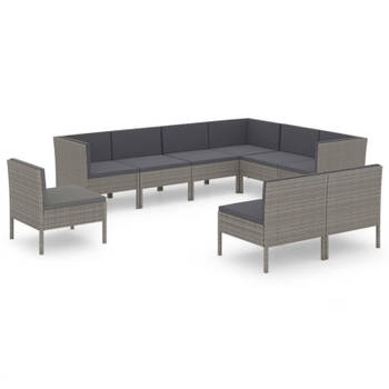 vidaXL 9-delige Loungeset met kussens poly rattan grijs