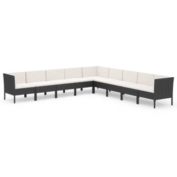 vidaXL 9-delige Loungeset met kussens poly rattan zwart