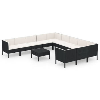 vidaXL 12-delige Loungeset met kussens poly rattan zwart