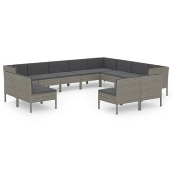 vidaXL 12-delige Loungeset met kussens poly rattan grijs