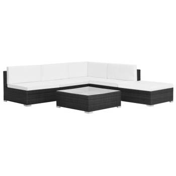 vidaXL 6-delige Loungeset met kussens poly rattan zwart