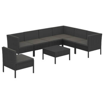 vidaXL 8-delige Loungeset met kussens poly rattan zwart