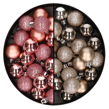 40x stuks kleine kunststof kerstballen roze en champagne 3 cm - Kerstbal