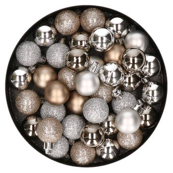 Set van 40x stuks kunststof kerstballen mix zilver en champagne 3 cm - Kerstbal