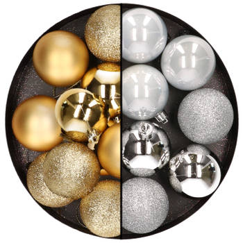 24x stuks kunststof kerstballen mix van goud en zilver 6 cm - Kerstbal