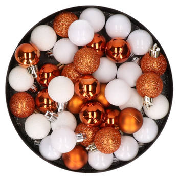 Set van 40x stuks kunststof kerstballen mix wit en oranje 3 cm - Kerstbal