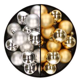 32x stuks kunststof kerstballen mix van zilver en goud 4 cm - Kerstbal