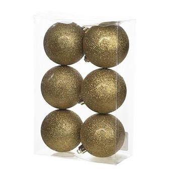 Cosy & Trendy Kerstballen - 6x st - goud - glitters - 8 cm - Kerstbal