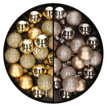 40x stuks kleine kunststof kerstballen champagne en goud 3 cm - Kerstbal