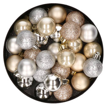 28x stuks kunststof kerstballen parel/champagne en zilver mix 3 cm - Kerstbal