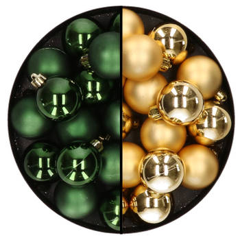 32x stuks kunststof kerstballen mix van donkergroen en goud 4 cm - Kerstbal