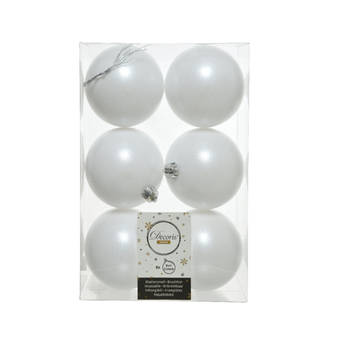 Decoris kerstballen - 6x st - wit - 8 cm - kunststof - kerstversiering - Kerstbal