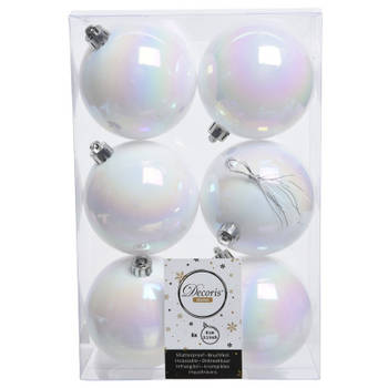 6x Kunststof kerstballen glans/mat parelmoer wit 8 cm kerst versiering - Kerstbal