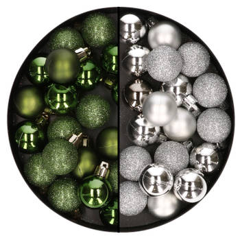 40x stuks kleine kunststof kerstballen groen en zilver 3 cm - Kerstbal
