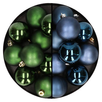 24x stuks kunststof kerstballen mix van donkergroen en donkerblauw 6 cm - Kerstbal