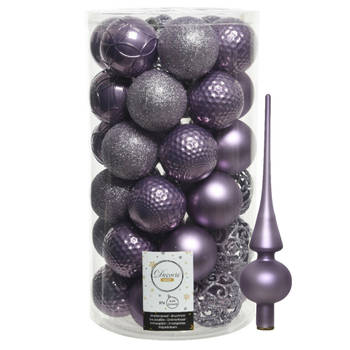 37x stuks kunststof kerstballen 6 cm incl. matte glazen piek lila paars - Kerstbal