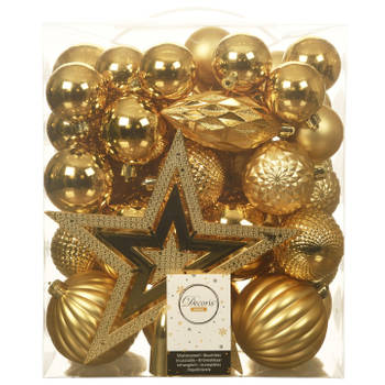 Set 66x stuks kunststof kerstballen met ster piek goud - Kerstbal