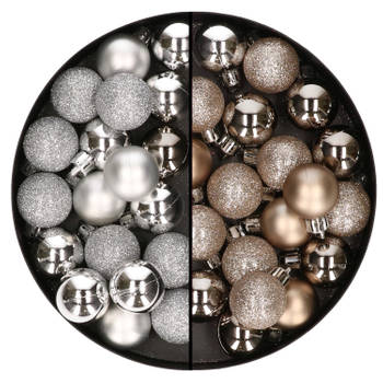 40x stuks kleine kunststof kerstballen champagne en zilver 3 cm - Kerstbal