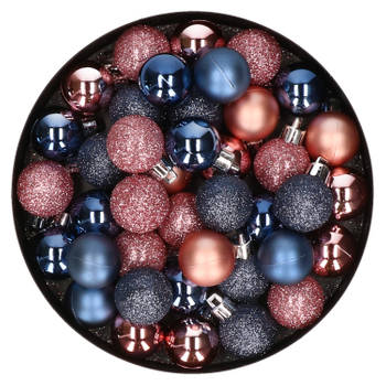 Set van 40x stuks kunststof kerstballen mix roze en donkerblauw 3 cm - Kerstbal