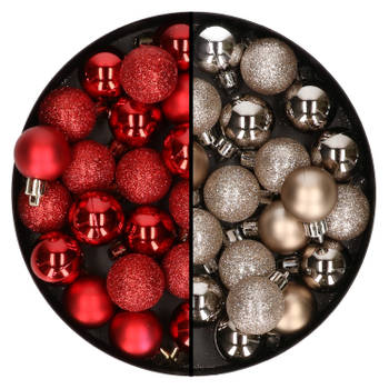 40x stuks kleine kunststof kerstballen rood en champagne 3 cm - Kerstbal