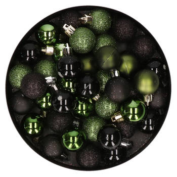 Set van 48x stuks kunststof kerstballen mix zwart en groen 3 cm - Kerstbal