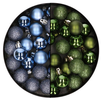 40x stuks kleine kunststof kerstballen groen en donkerblauw 3 cm - Kerstbal