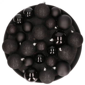 Kerstversiering set kerstballen zwart 6 - 8 - 10 cm - pakket van 40x stuks - Kerstbal
