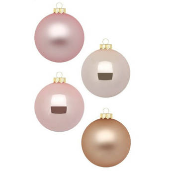 12x stuks glazen kerstballen parel roze 8 cm glans en mat - Kerstbal