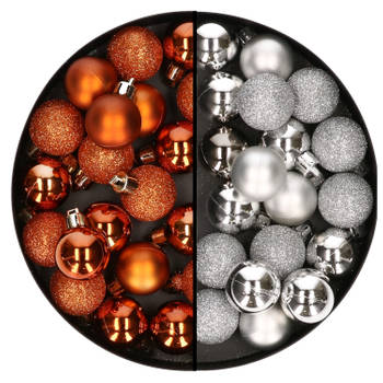40x stuks kleine kunststof kerstballen oranje en silver 3 cm - Kerstbal