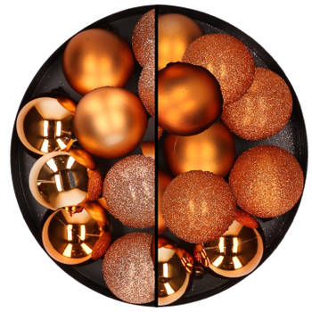 24x stuks kunststof kerstballen mix van koper en oranje 6 cm - Kerstbal